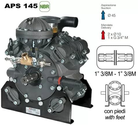 Насос мембранный Comet APS-145 (142л/мин, 50атм) 1 3/8 M-M C/W с предохранит. клапаном