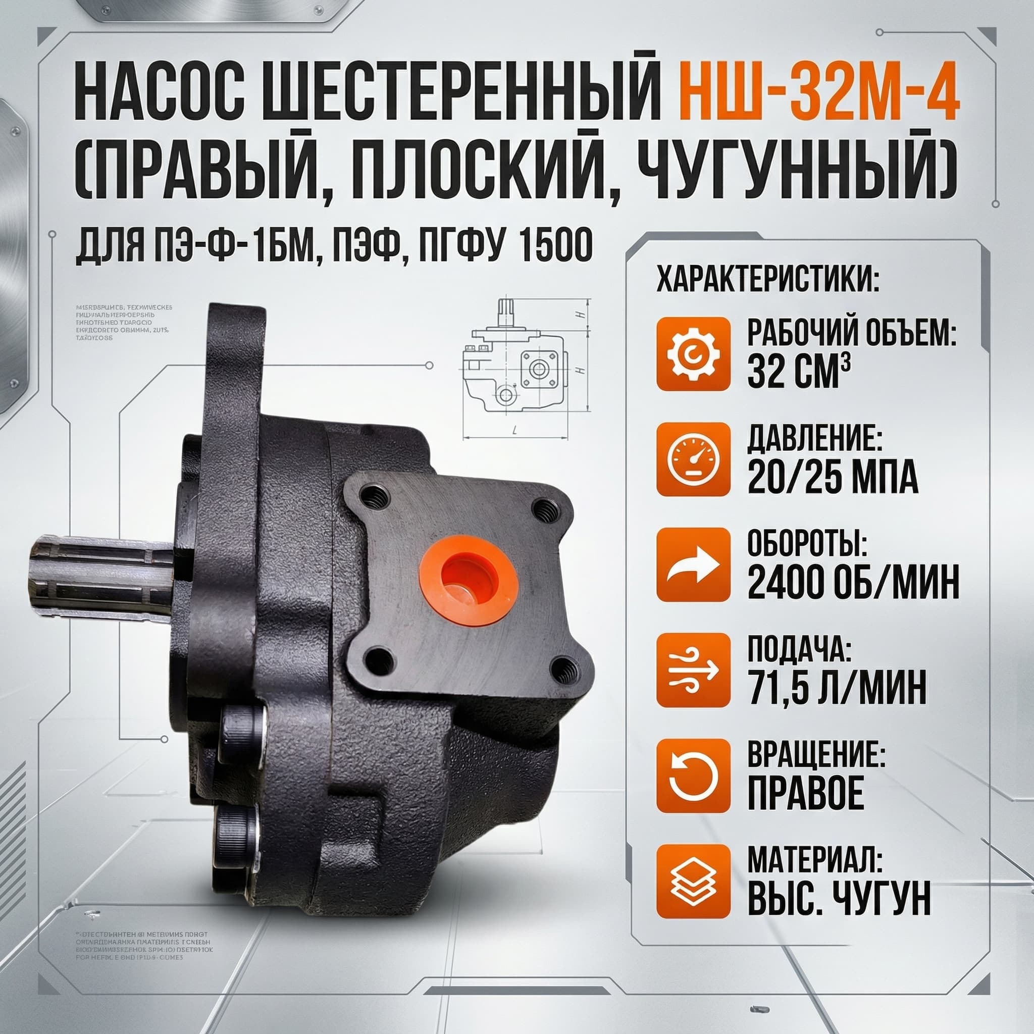 Насос НШ-32М-4 (правый, плоский, чугунный)